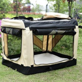 Large Foldable Travel Pet Carrier Bag with Pockets in Beige petproduct.com.cn