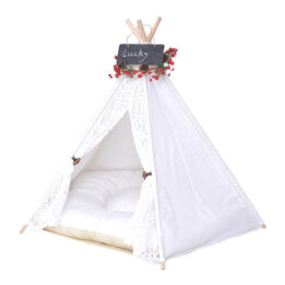Outdoor Pet Tent: White Cotton Canvas Conical Teepee Pet Tent Collapsible Portable 06-0937 petproduct.com.cn