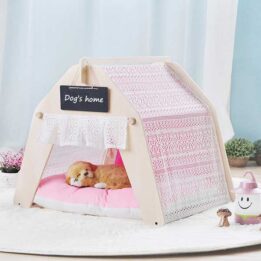 Indoor Portable Lace Tent: Pink Lace Teepee Small Animal Dog House Tent 06-0959 petproduct.com.cn