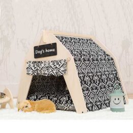 Waterproof Dog Tent: OEM 100% Cotton Canvas Pet Teepee Tent Colorful Wave Collapsible 06-0963 petproduct.com.cn
