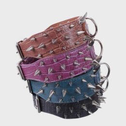Multicolor Optional Popular Wide Studded PU Leather Spiked Dog Chain Collar petproduct.com.cn