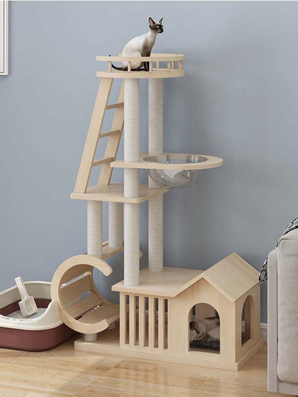 Árvore de gato moderna | Torre de gato de madeira OEM | Estrutura de escalada para gatos em madeira 105-213 petproduct.com.cn