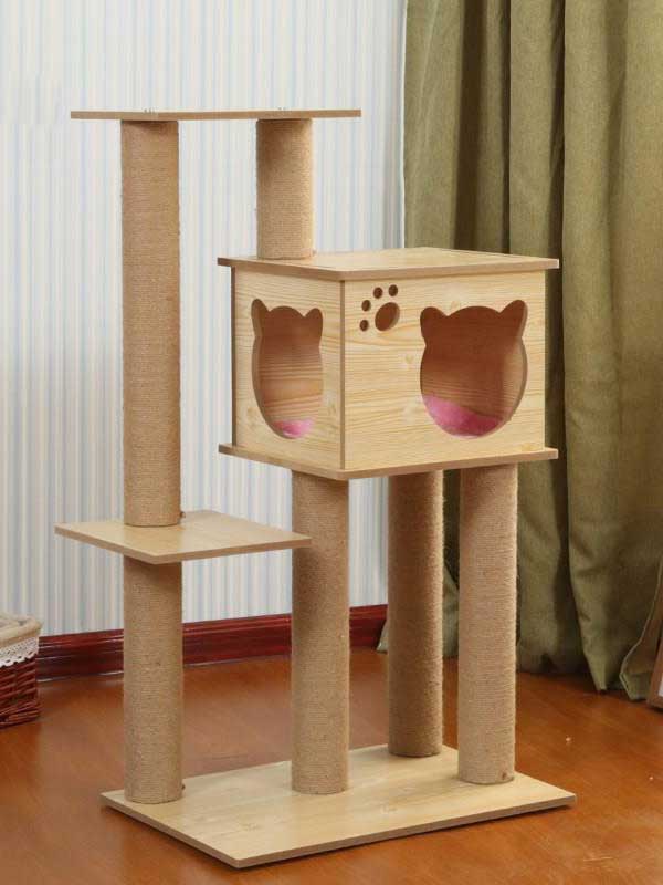 Atacado OEM MDF plataforma dupla de madeira 28 CM Cat Room Árvore de gato multicamadas 06-1155 petproduct.com.cn
