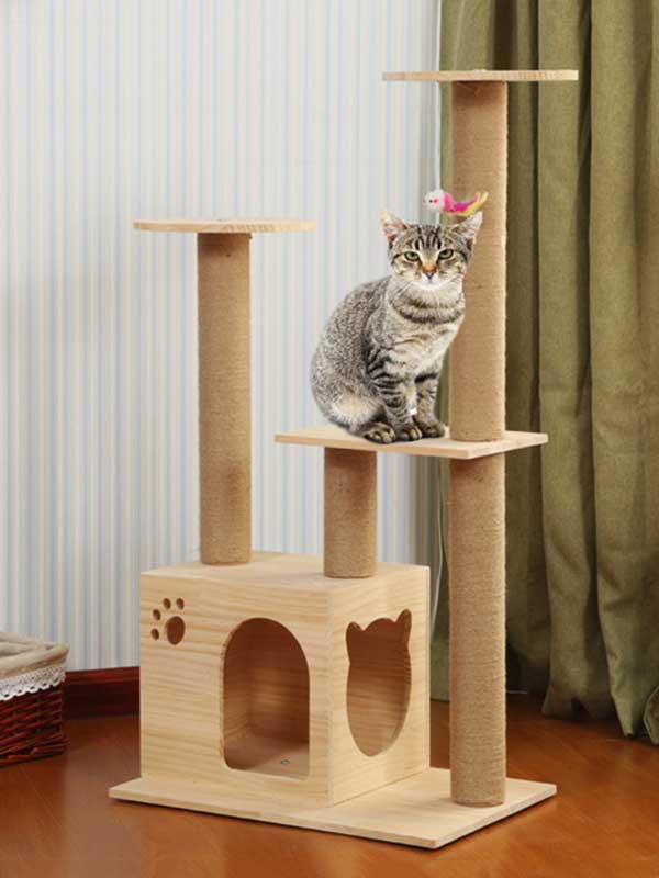 Torre de escalada para gatos, coluna de corda de cânhamo de pinho, escada, casa de gato 06-1163 petproduct.com.cn