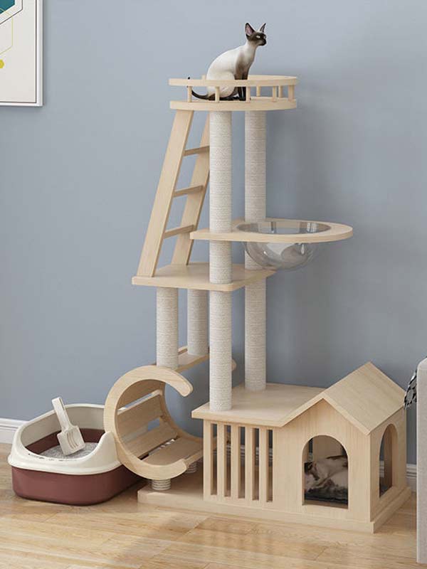 Condomínios para gatos por atacado | Torre Cat OEM | Árvore de gato legal de madeira maciça 105-216 petproduct.com.cn
