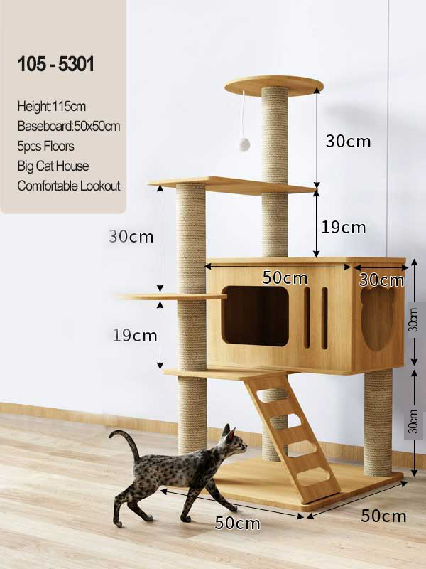 Custom 115CM 45.31IN MDF Board with 6.5cm Pillar Cat Tree Climbing Frame
