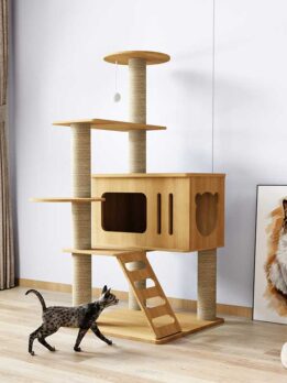 Customizable 49.25 IN MDF Board with 6.5cm Pillar Wood Cat Cliambing Frame