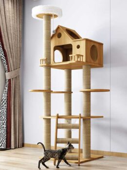 Wood Cat Tree Tower 140CM 55.16 IN MDF Board with 6.5cm Pillar