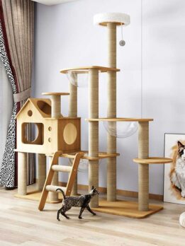 Cat Tree House Large Tower Condo 65.01 IN MDF Board 6.5cm Pillar