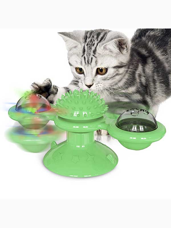 Patented Suction Cup Cat Windmill Toy with Catnip & LED, Dental Care Design